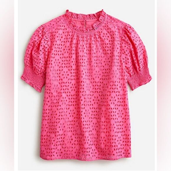 J.Crew *PINK* Smocked puff-sleeve top in eyelet 2x - Picture 4 of 13